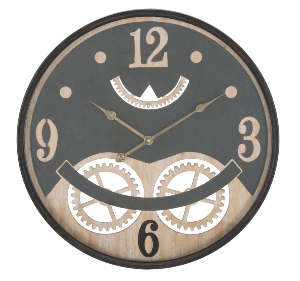 Orologio xxx Ø67x6,5 cm in Ferro MDF e Vetro Nero e Marrone