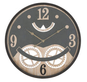 Orologio xxx Ø67x6,5 cm in Ferro MDF e Vetro Nero e Marrone