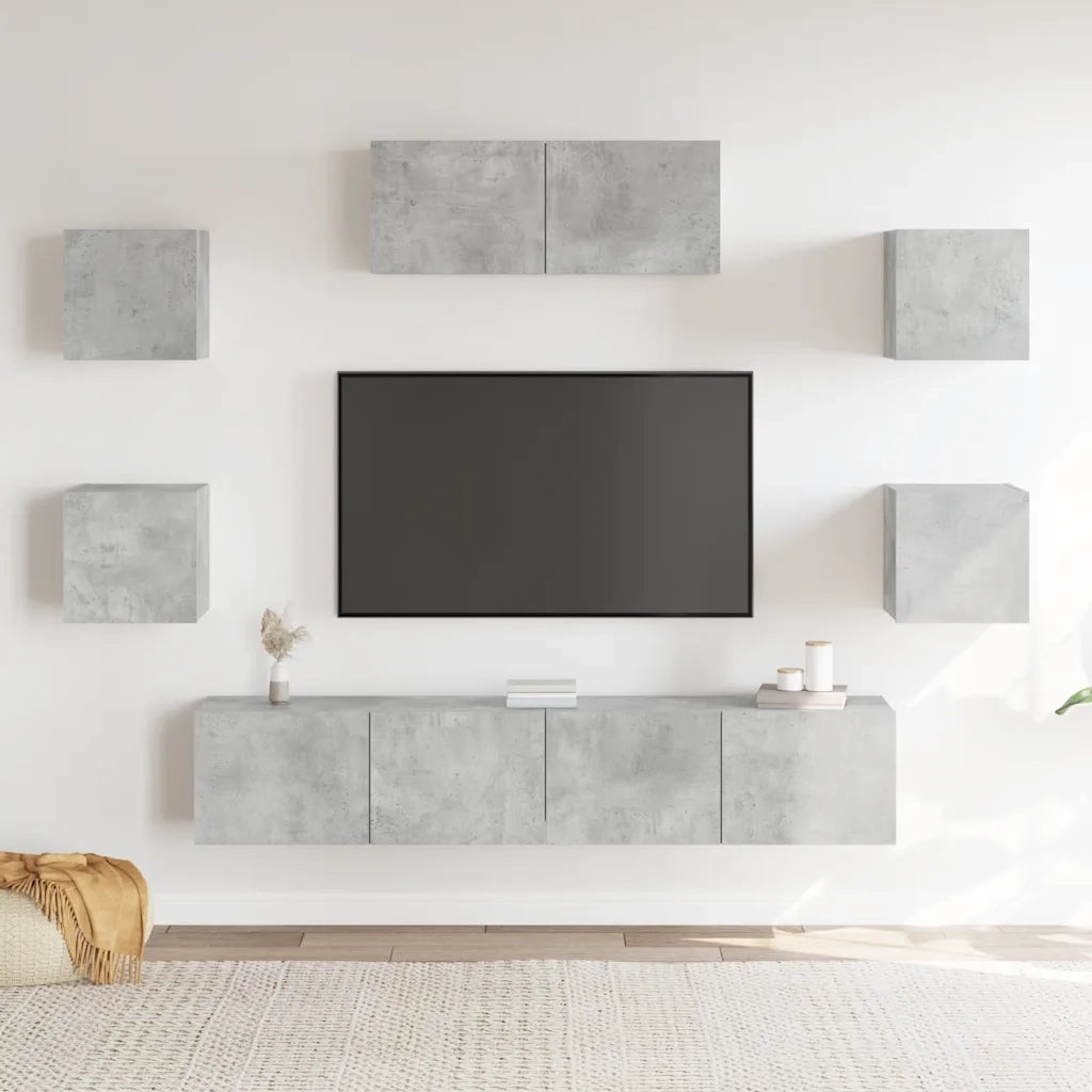 Set di Mobili Porta TV 7 pz Grigio Cemento in Legno Multistrato
