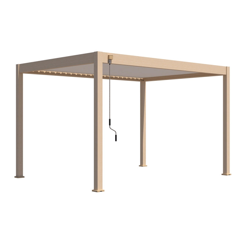 Pergola bioclimatica Ombréa® VS autoportante 3x4M - Woodlook legno naturale + 1 tenda 4M bianco