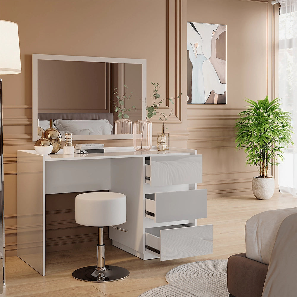 Vicco Tavolino da toilette Bianco lucido 120 cm con sgabello