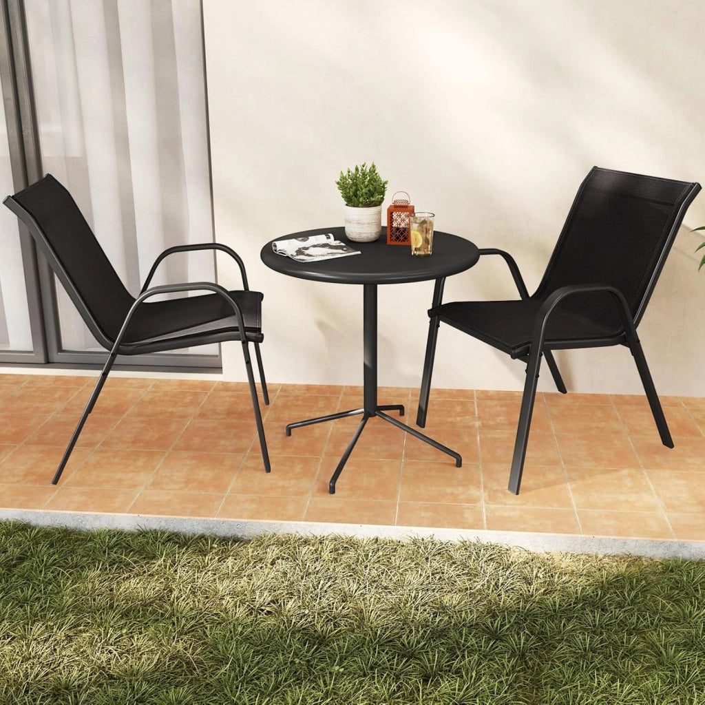 Set di 2 Sedie Impilabili, Sedia da Giardino con Corrimano, Telaio in Acciaio Tubolare Verniciato a Polvere, Sedia per Giardino e Patio
