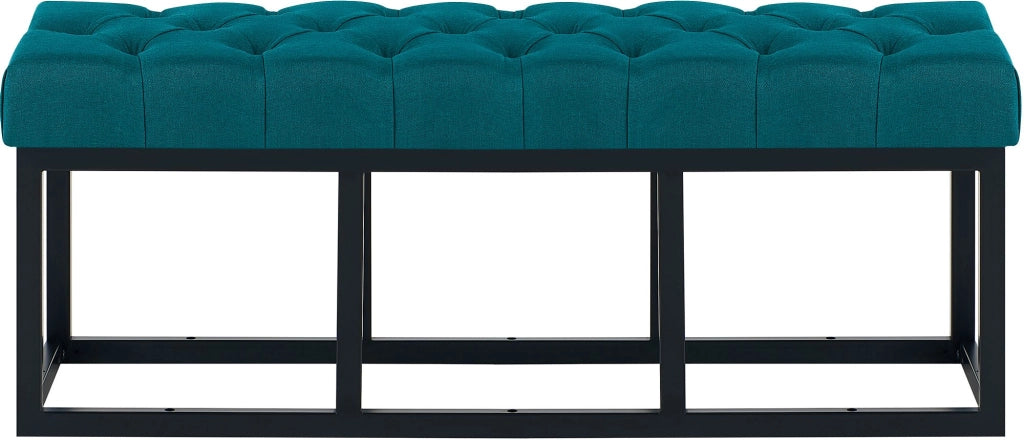 Panca design AMUN in metallo nero opaco e tessuto blu,120 cm