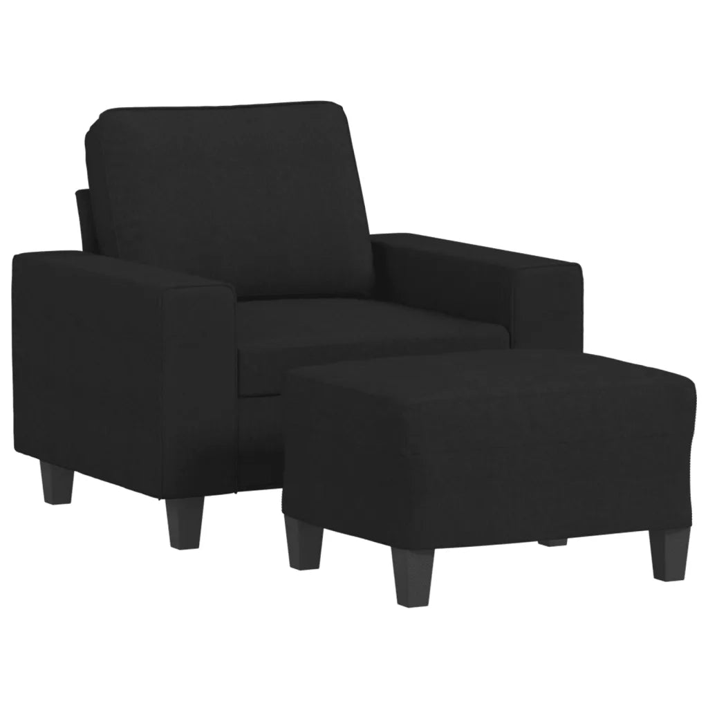 Poltrona con Poggiapiedi Nero 60 cm in Tessuto