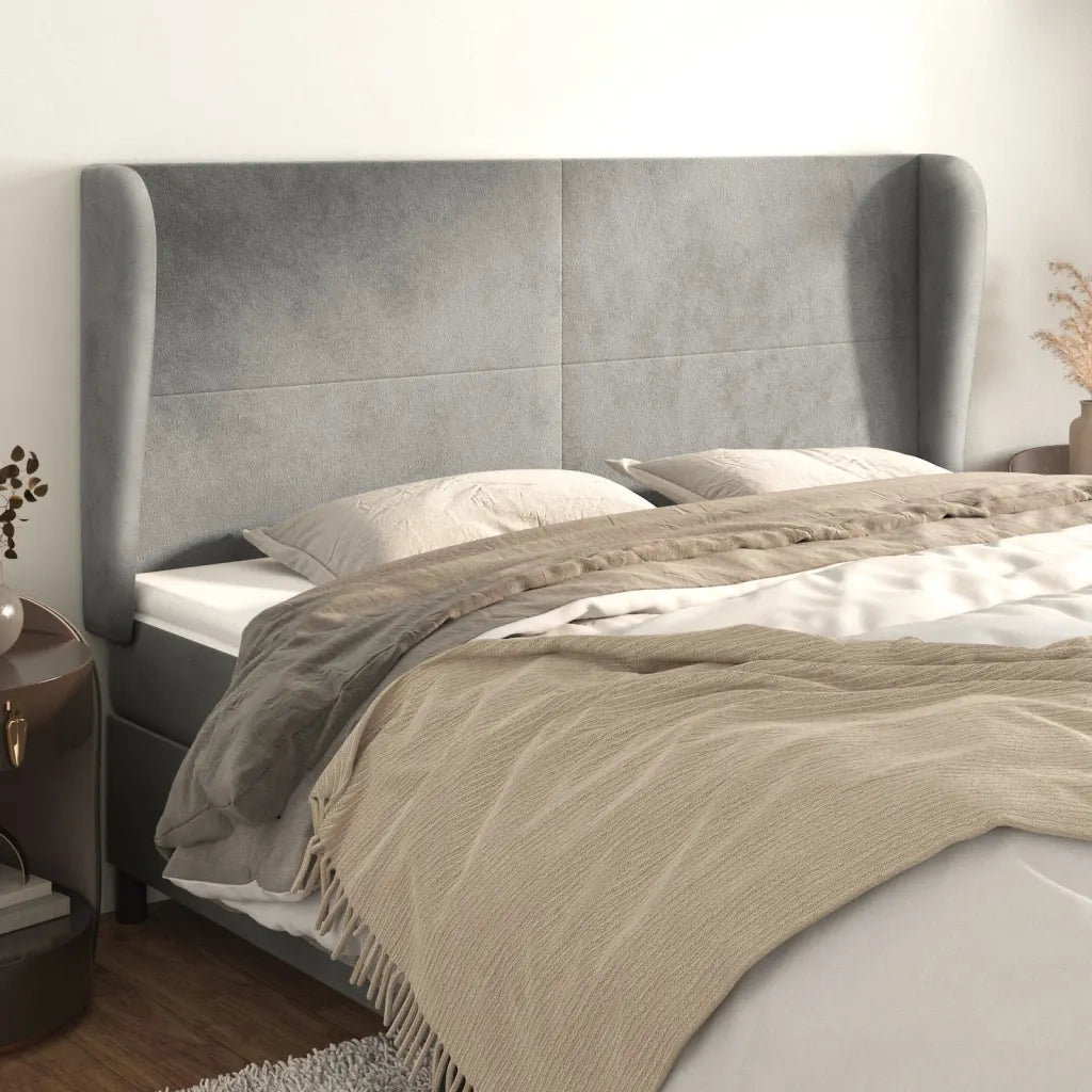 Testiera ad Orecchio-Testata con Orecchie Grigio Chiaro 163x23x118/128 cm in Velluto 538540