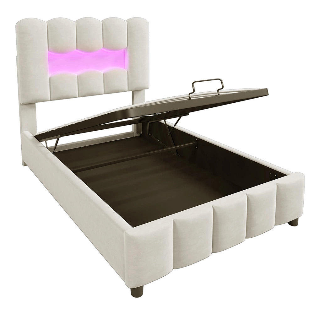 Letto 90x200cm?- Xylo - idraulico LED velluto beige