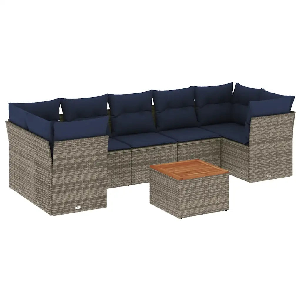 Set Divani da Giardino 8 pz con Cuscini Grigio in Polyrattan 3255844