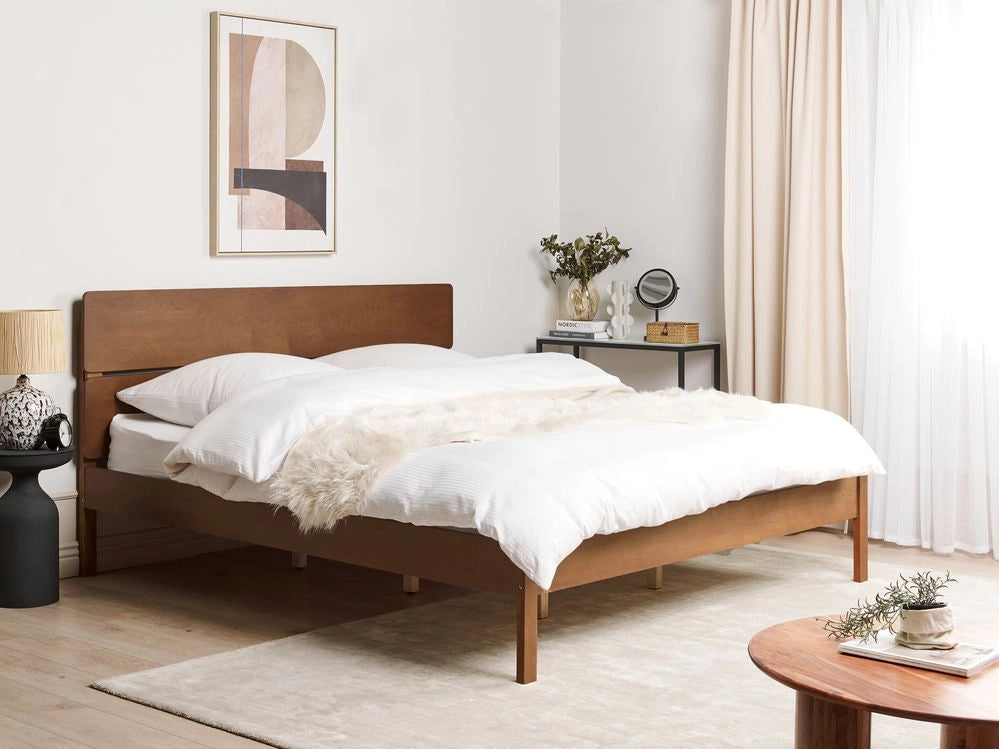 Letto in marrone scuro UE matrimoniale 180 x 200 cm con testiera a doghe Stile rustico minimalista