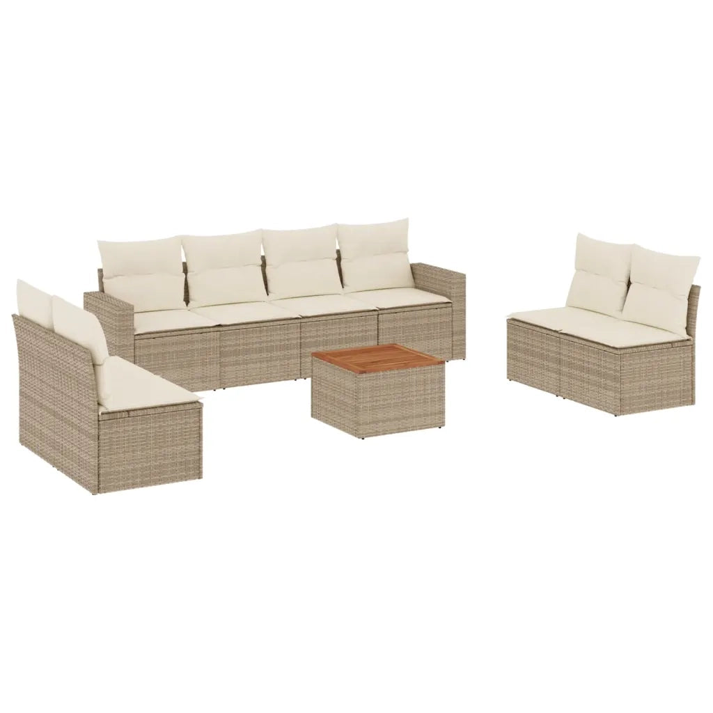 Set Divano da Giardino 9 pz con Cuscini Beige in Polyrattan 3256415