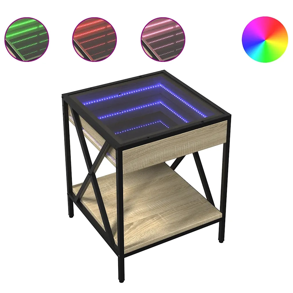 Tavolino da Salotto con LED Infinity-Tavolino da soggiorno Rovere Sonoma 40x40x49 cm