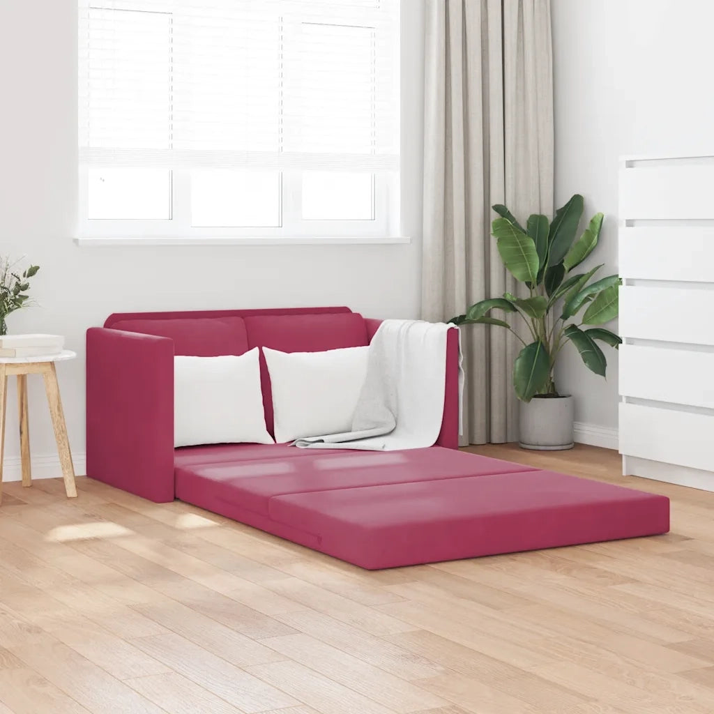 Divano Letto da Terra 2 in 1 Rosso Vino 122x204x55cm Velluto 353960