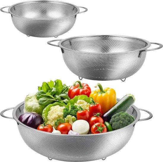 Set di tre setole per cucina, in acciaio inossidabile, con misure totali (24 cm/27,5 cm/34 cm), setole per cucina, setole per l'acqua, setole per pasto, setole per frutta e verdura.
