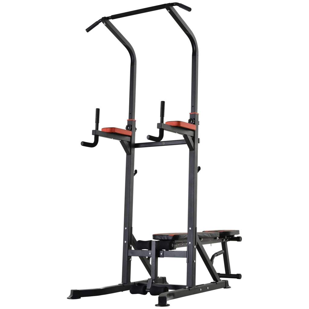 EasyComfort Power Tower Pieghevole, Stazione Fitness Multifunzione Regolabile in 7 Posizioni con Sbarra Trazioni, Dip Station, Pull UP Station e Panca Piana in Acciaio, per Home Gym Casa, Portata 150kg