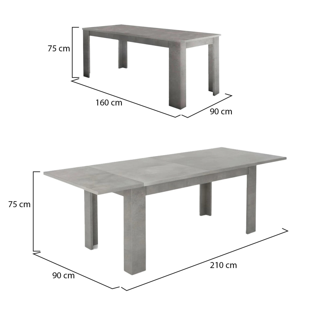 Tavolo per sala da pranzo Agenore, Made in Italy, Tavolo moderno con allunghe, Consolle allungabile, cm 160/210x90h75, Grigio Cenere