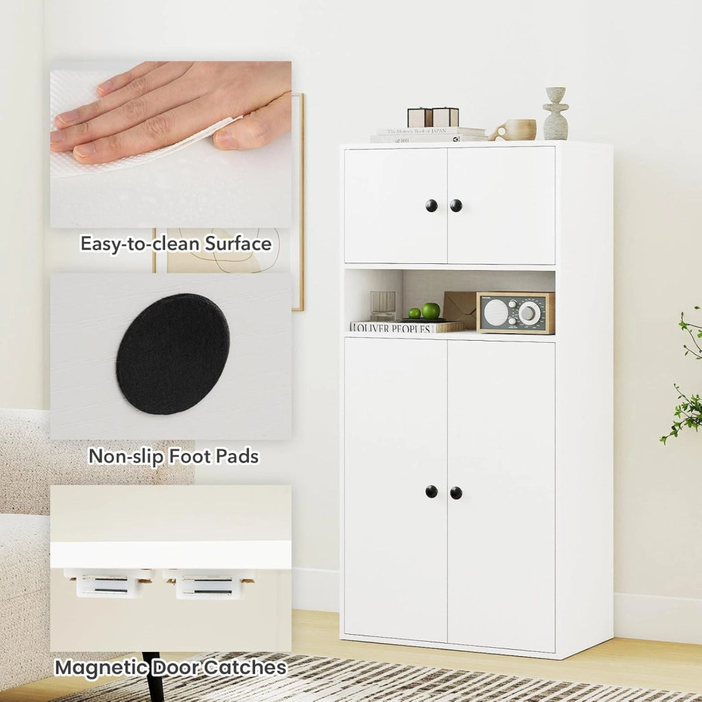 Libreria Verticale a 3 Ripiani, Libreria Chiusa con Ante e Ripiano Aperto, Mobile Soggiorno con Ripiano Regolabile a 5 Livelli, per Studio, Camera da Letto, Bagno, 54 x 30 x 111 cm (Bianco)