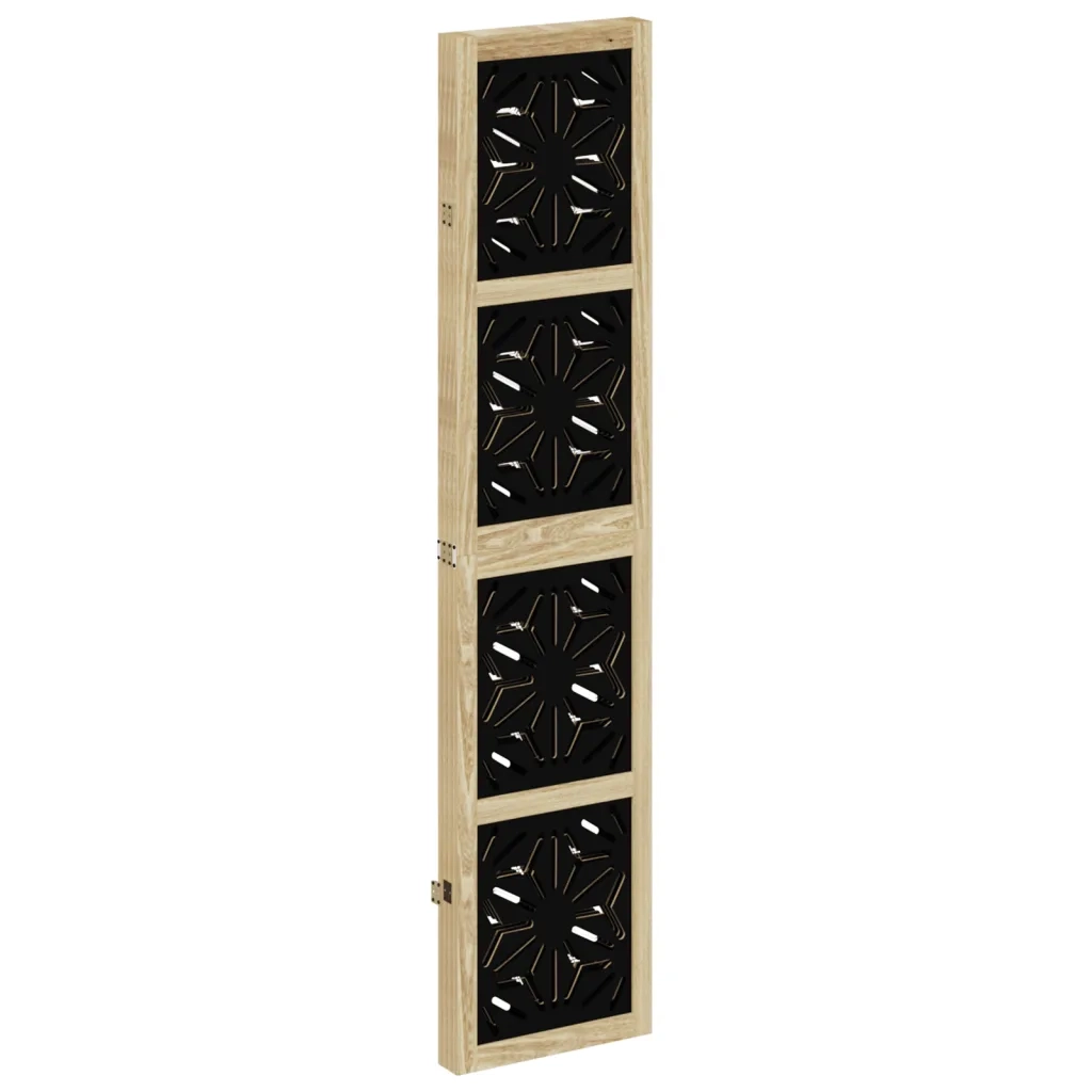 Divisorio Ambienti | Divider per stanze | Paravento 4 Pannelli Marrone e Nero Massello Paulownia