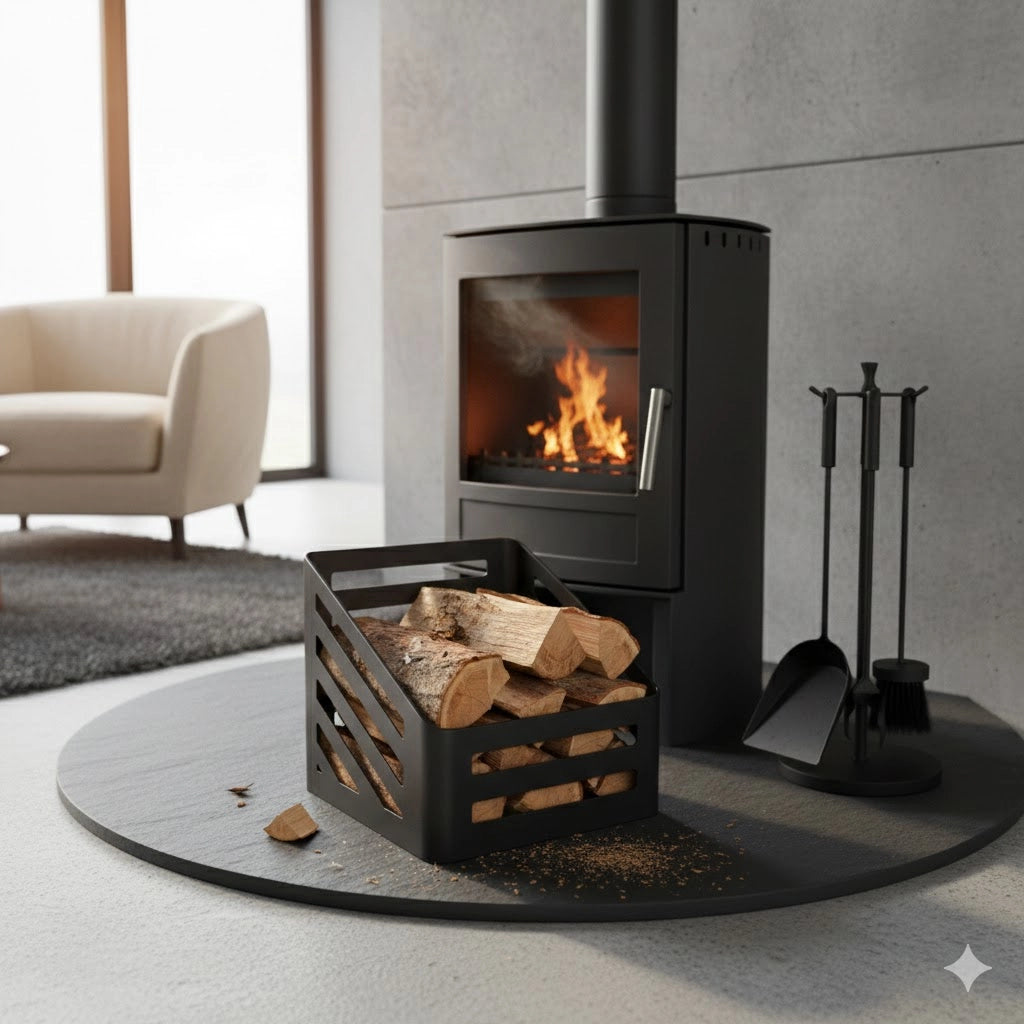 Cassetta portalegna da interno in acciaio verniciato a polvere – Nero | 45 x 40 x 40 cm