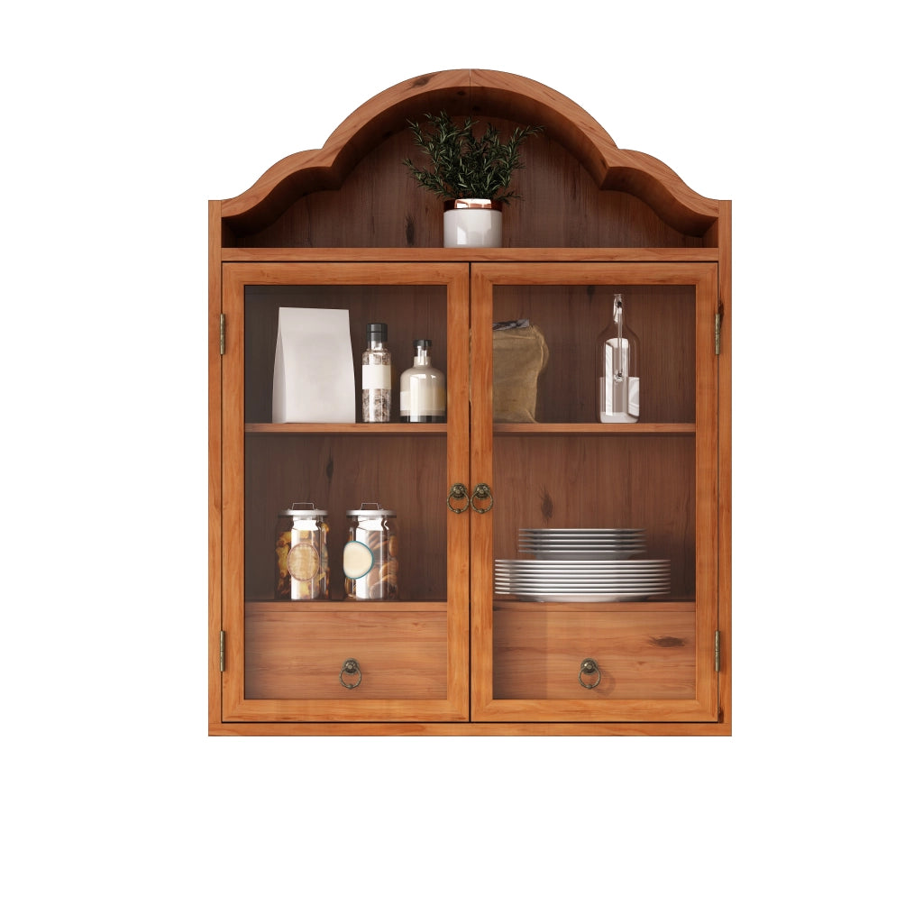 Mobile pensile con ripiani regolabili e cassetti - per cucina - in legno massello e vetro temperato - 60 x 22 x 76.5 cm - marrone