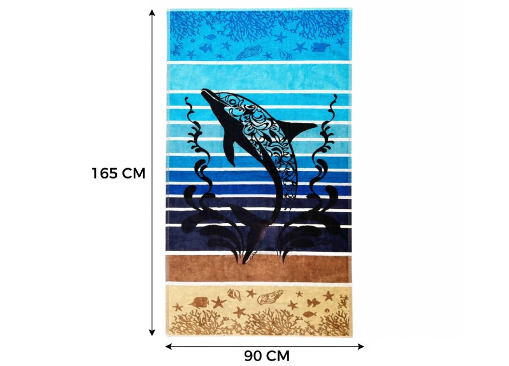 Telo Mare Jacquard Spugna Asciugamano Spiaggia Disegno Dolphin Jump - Telo Mare - Turchese