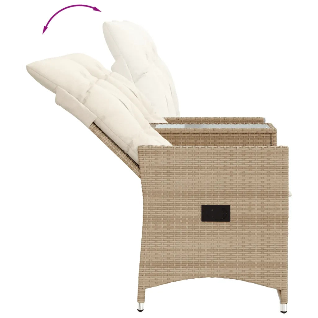 Divano Giardino Reclinabile 2 Posti Tavolino-Sofa da Giardino-Divanetto da esterno Beige Polyrattan 466931