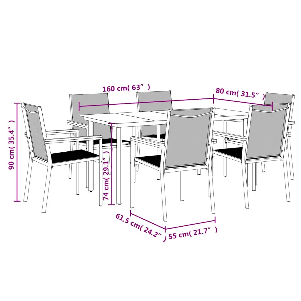 Set da Pranzo da Giardino 7 pz Nero in Textilene e Acciaio 3187046