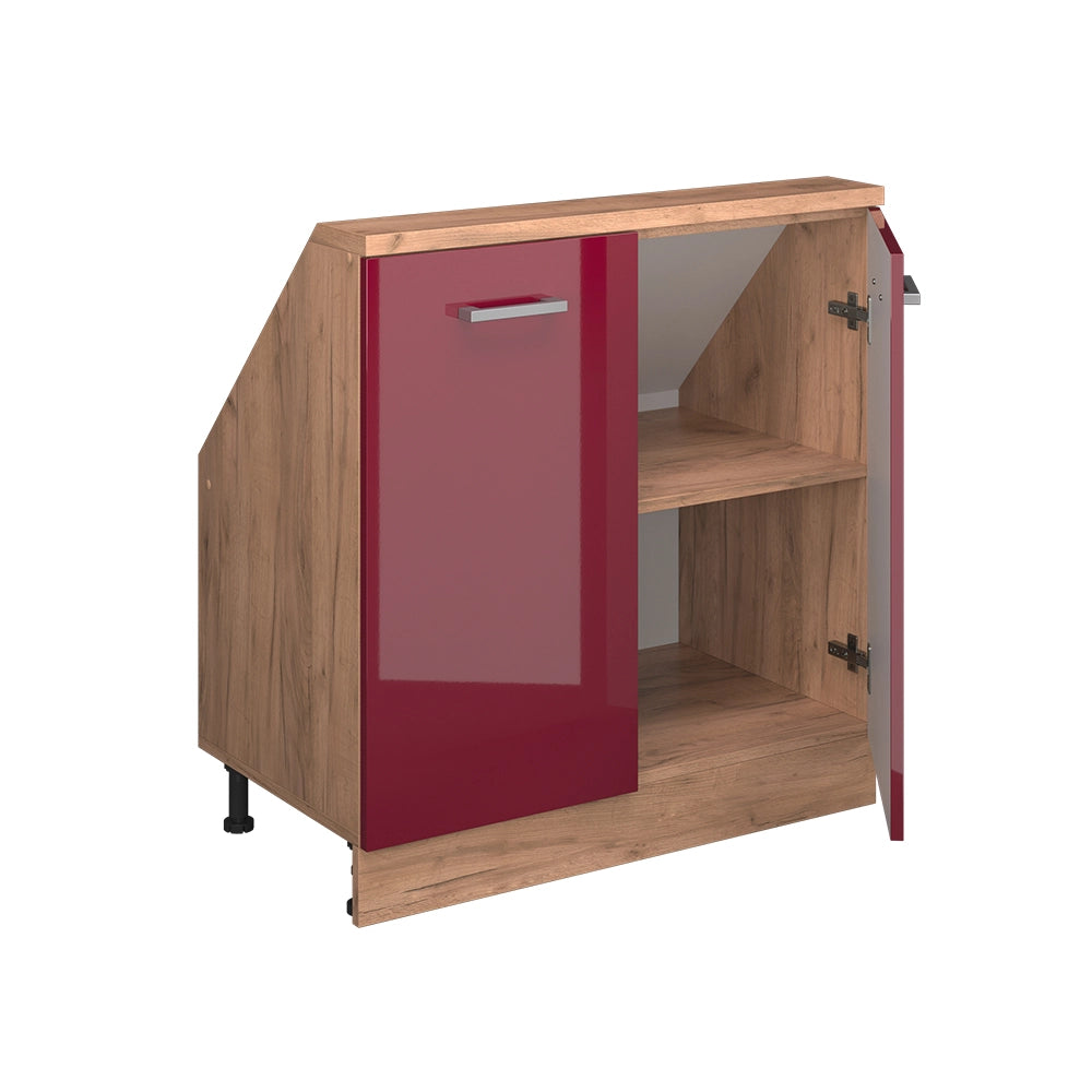 Mobile cucina sottotetto R-Line Rosso lucido/Rovere dorato 80 cm con 2 porte Vicco