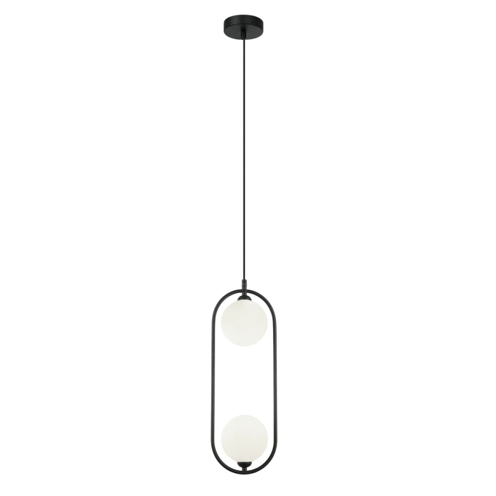 Lampada a sospensione moderna nera 2 sfere vetro Italux