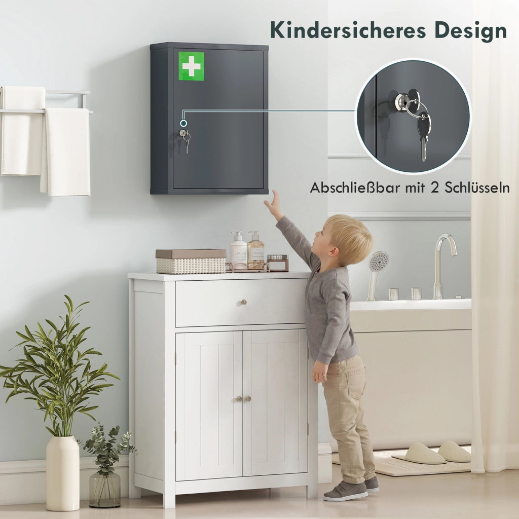 Armadietto da Parete 3 Ante con Chiusura a Chiave ¨C Zephmum ¨C 40x15x53.5 cm Grigio Antracite