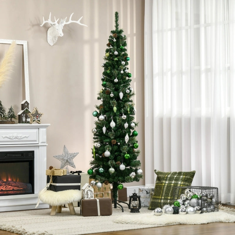 Albero di Natale artificiale, sottile, a forma di pigna, ignifugo, 54 x 195 cm, verde.