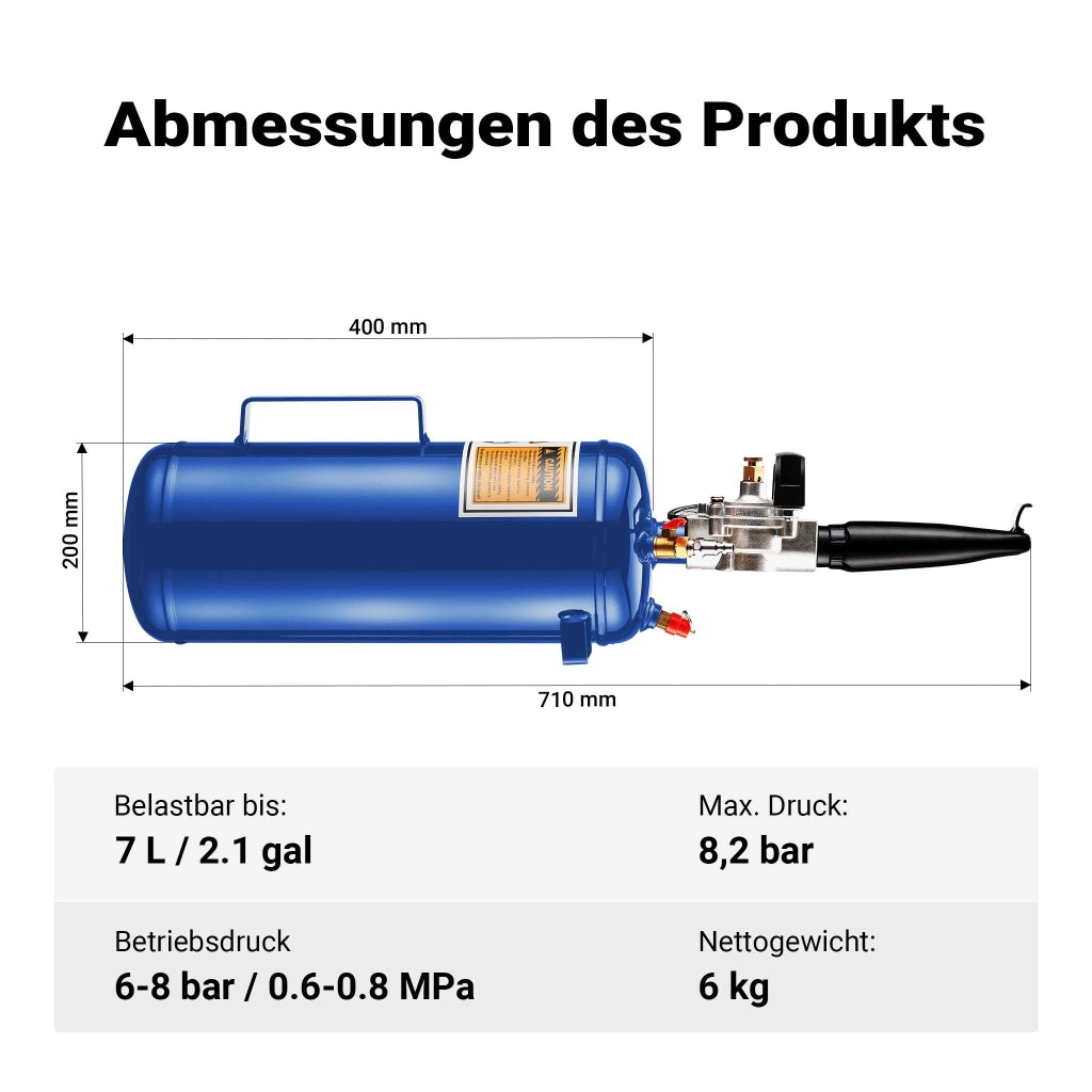 Booster gonfiaggio pneumatici ad aria compressa, gonfiatore rapido gomme portatile, 7 l, per pneumatici da 6-8 bar, pompa d'urto, compressore per auto e moto