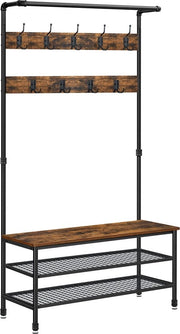 Capstoc XXL in stallo con ripiani per scarpe, 9 ganci, industriale, marrone-nero, 100 x 41,5 x 182 cm