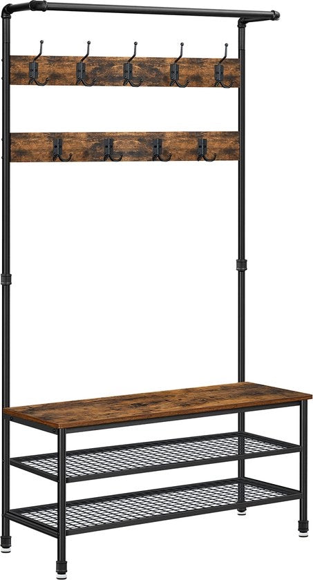 Capstoc XXL in stallo con ripiani per scarpe, 9 ganci, industriale, marrone-nero, 100 x 41,5 x 182 cm