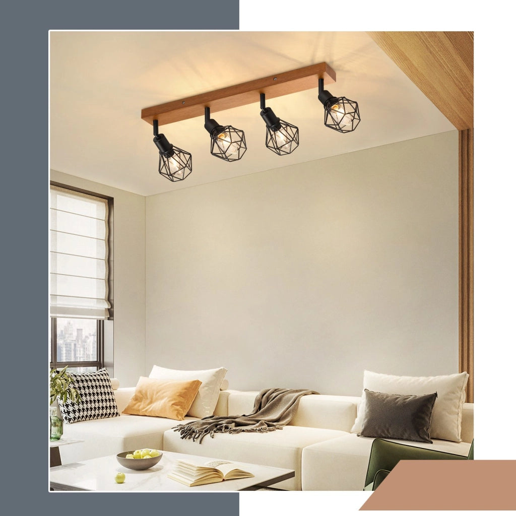 ZMH Faretto da soffitto in legno retrò metallici 4 pezzi neri orientabili 350° E14 25W