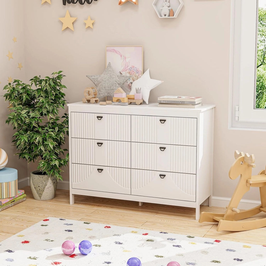 Comò a 6 Cassetti, Cassettiera Multifunzionale a 3 Ripiani, Armadio da Stoccaggio con Kit Anti-Ribaltamento, Ampio Spazio per Camera da Letto Soggiorno Ingresso, 106 x 40 x 79 cm