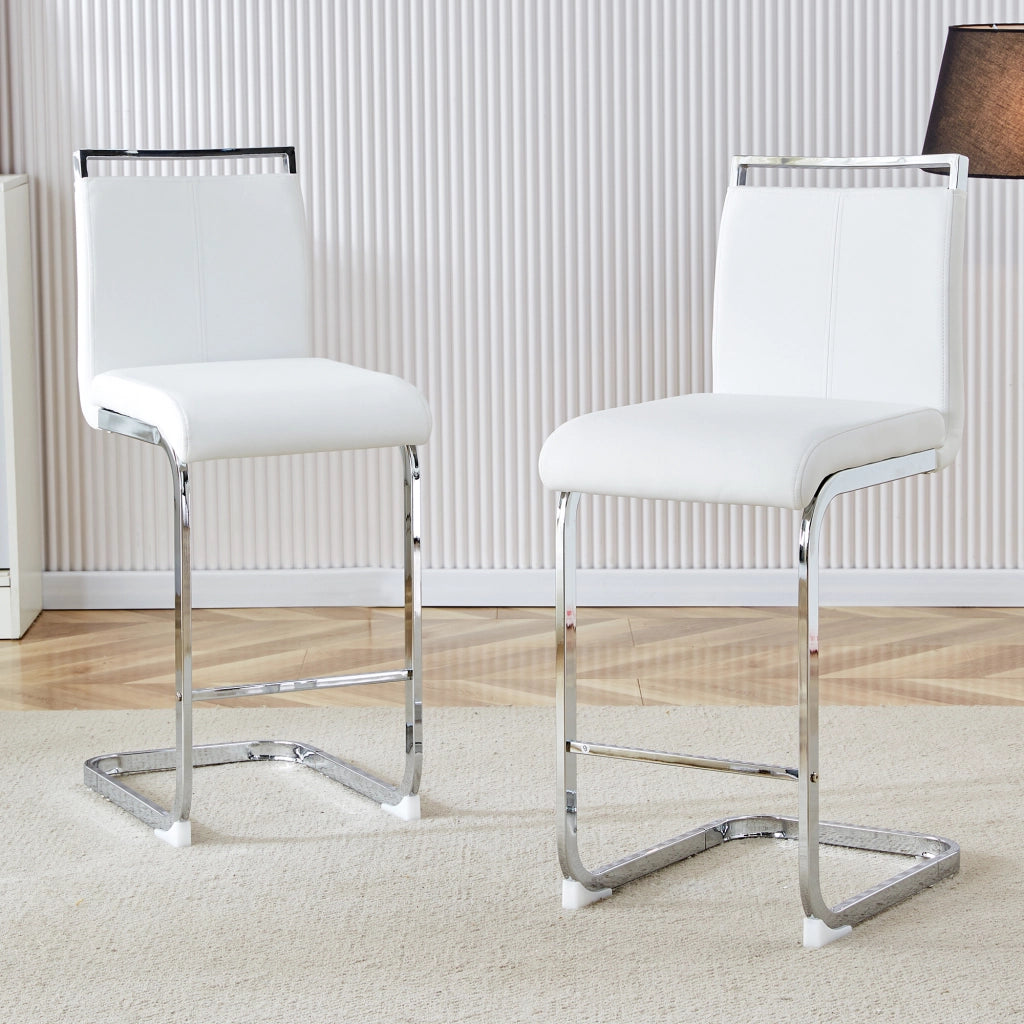 Set 2 Sgabelli da Bar Nordici ¨C MINIMAL ¨C Ecopelle Bianca, Gambe in Metallo