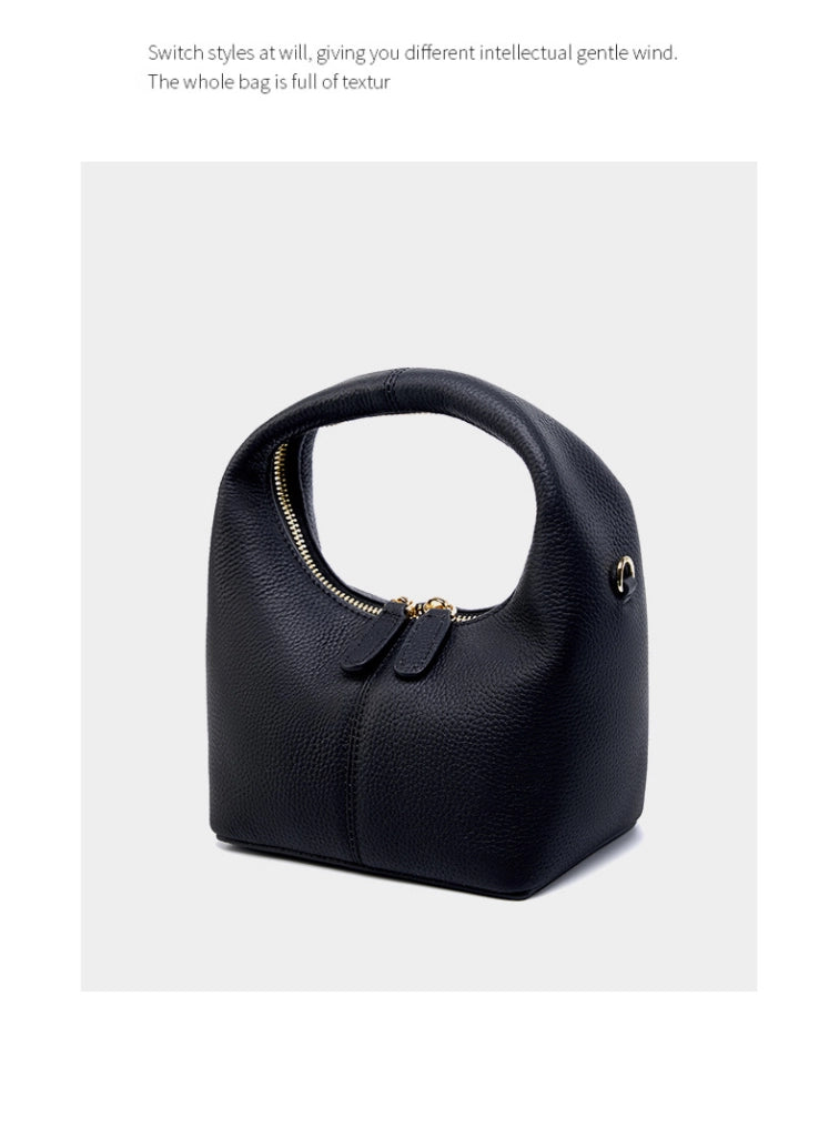 Borsa a tracolla piccola da donna in vera pelle, borsa a mano da donna in pelle di vacchetta nera
