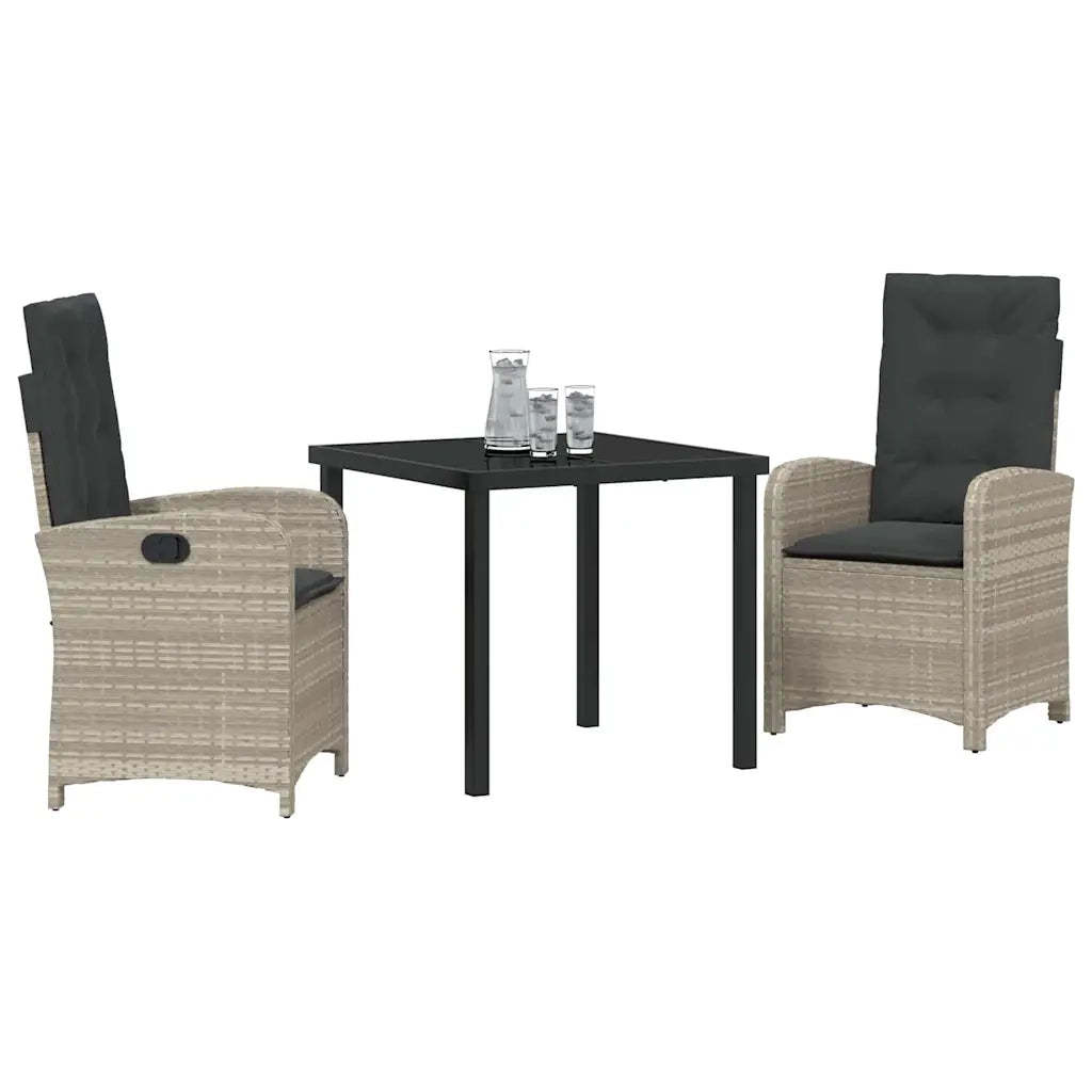 Set da Pranzo per Giardino 3 pcs Grigio chiaro polyrattan