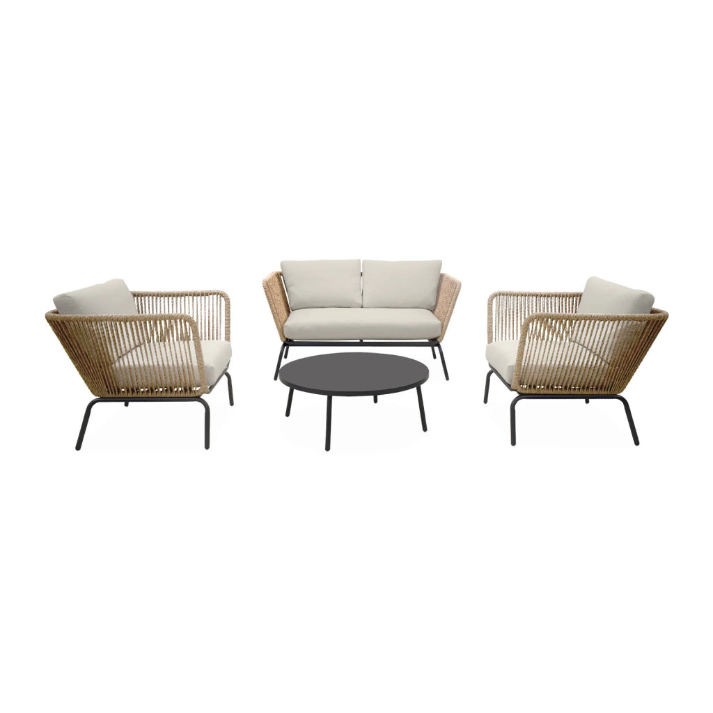 Salotto da giardino in resina intrecciata effetto rattan, 4 posti,