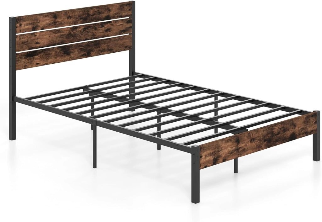 Struttura Letto Matrimoniale 200X140 cm, Letto a Piattaforma in Metallo con Testiera Alta, Doghe in Metallo e Barra Silenziosa, Carico Massimo 500 kg
