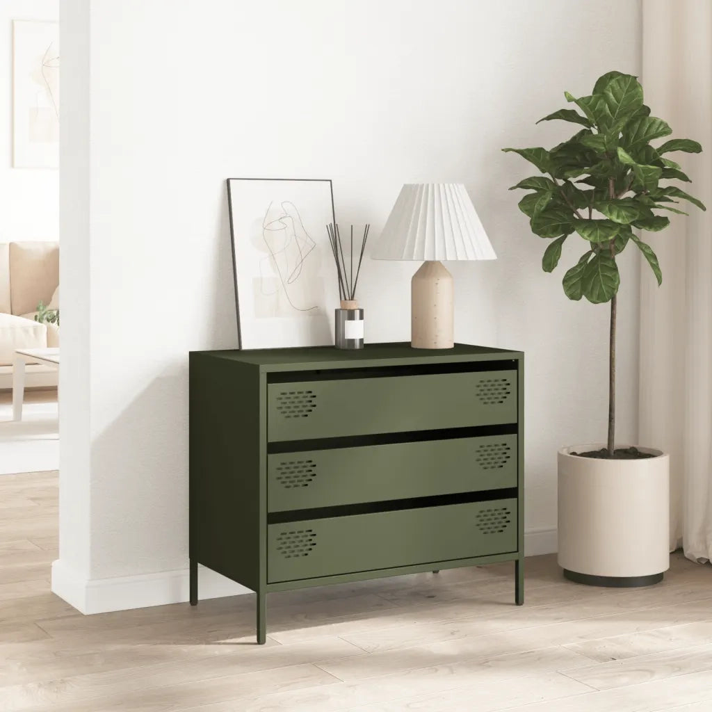 Credenza Verde Oliva 68x39x58,5 cm in Acciaio Laminato a Freddo
