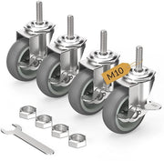 Set di ruote per mobili Ruote per mobili pesanti con diametro 75mm Set di 4 ruote con freni, M10 x 1,5 x 30 mm (diametro interno 10 mm, lunghezza 30 mm)