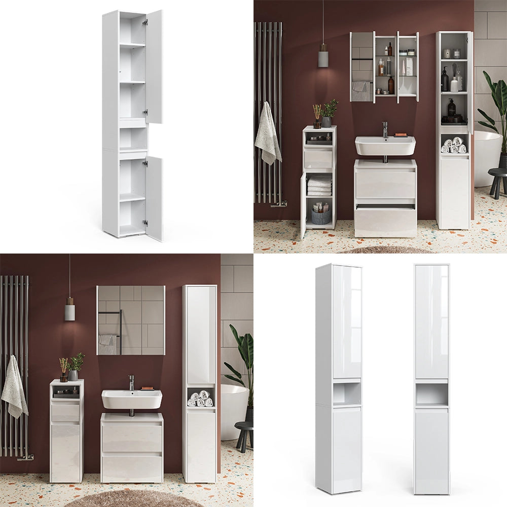Vicco Armadio per il bagno Bianco 30.2 x 191.5 cm con ante e vano a giorno