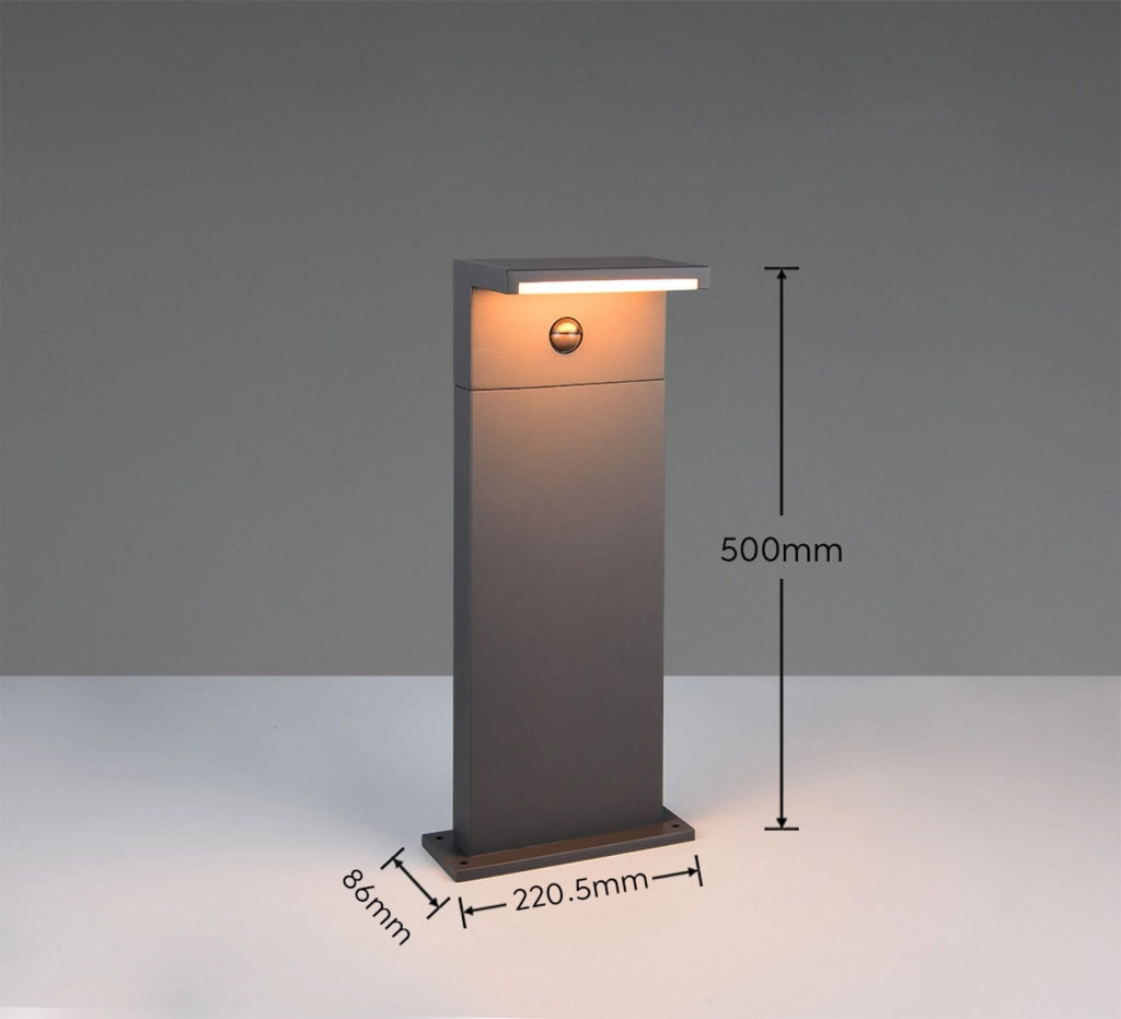 Paletto da giardino LED nero 50 cm CCT PIR Trio RAVI