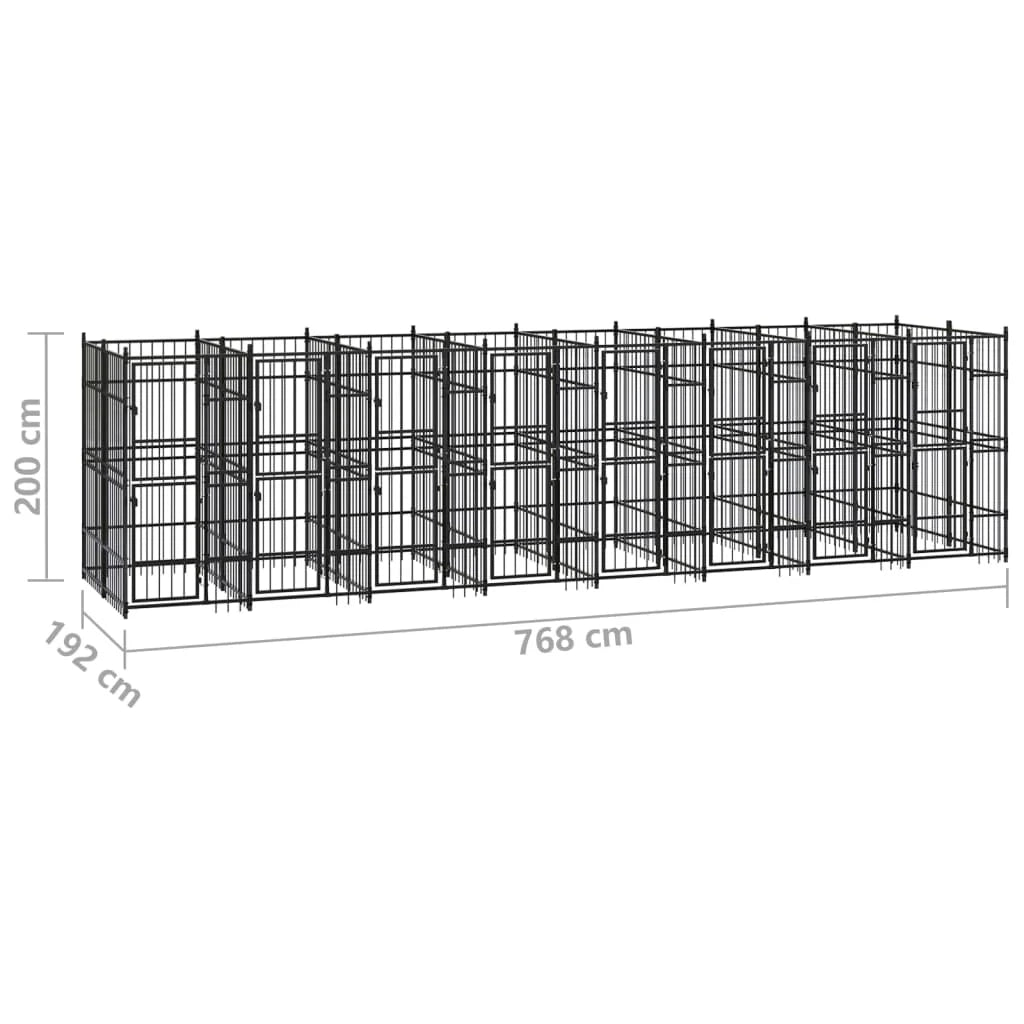 Cuccia/gabbia/recinto/zaino per cani da esterno acciaio 14,75 m² nero 02_0041792