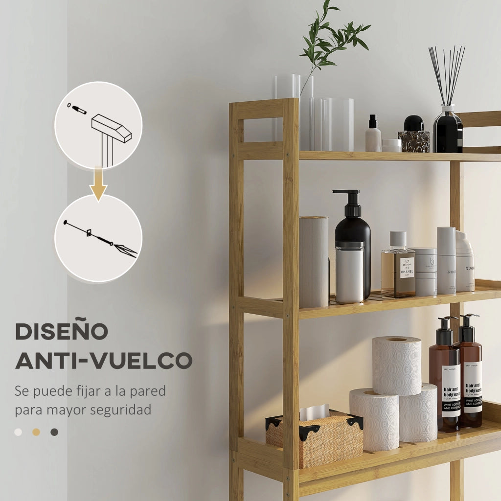 Mobile Sospeso Bagno 3 Ripiani con Antiscivolo ¨C Zephmum ¨C 68x20x165 Legno Naturale