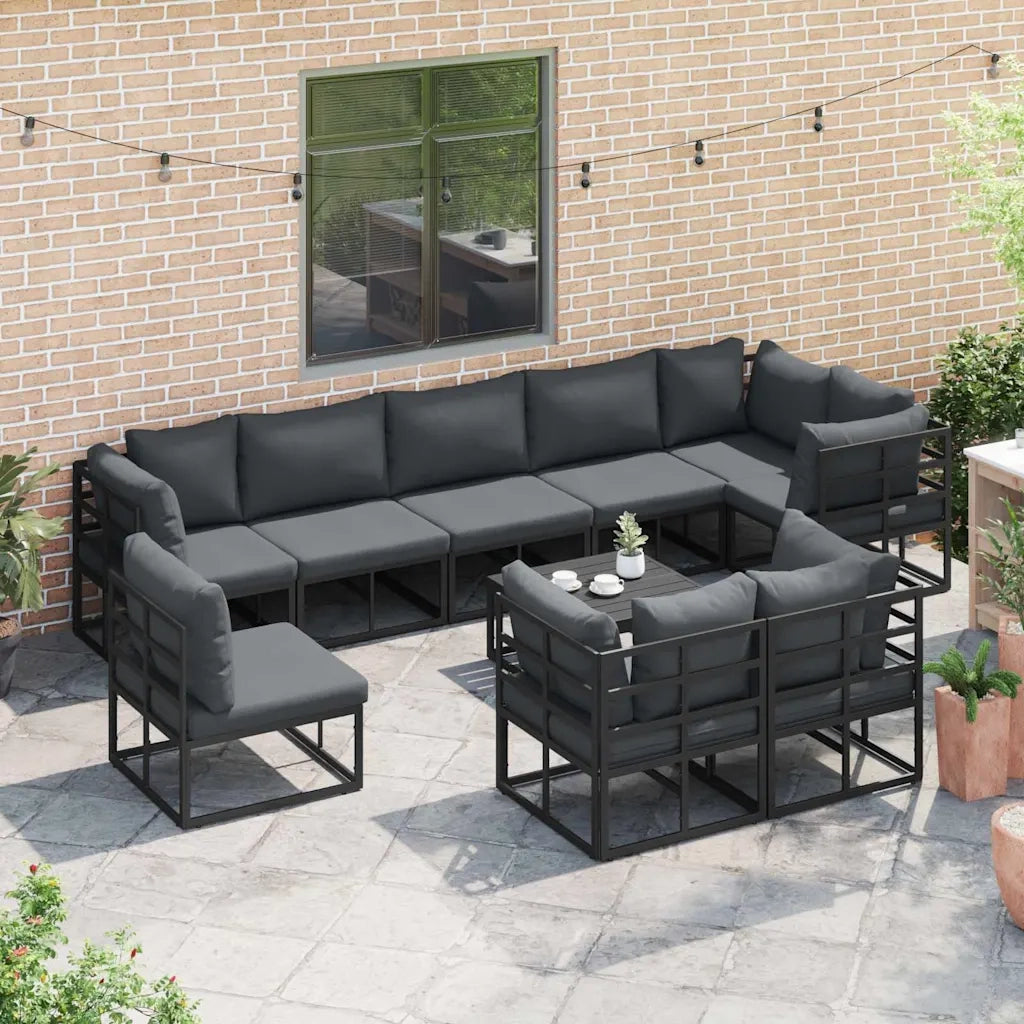 vidaXL Set Divano da Giardino con cuscino 10 pcs Nero Alluminio