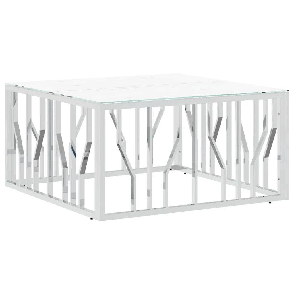 Tavolino da Salotto Argento 80x80x40 cm in Acciaio Inox e Vetro