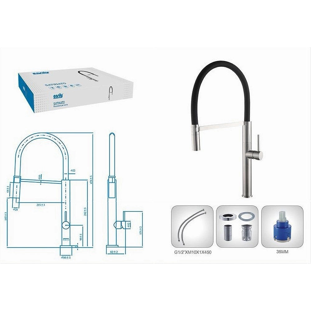 Trade Shop - Rubinetto Miscelatore Cucina Acciaio Satinato Nero Flessibile Monocomando 87350 -