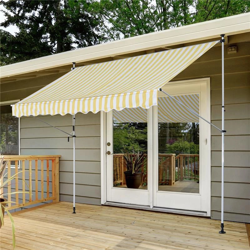 TENDA DA SOLE A MURO CON PALI DI SUPPORTO 300 X 150 CM  COLORE BIANCO E GIALLO