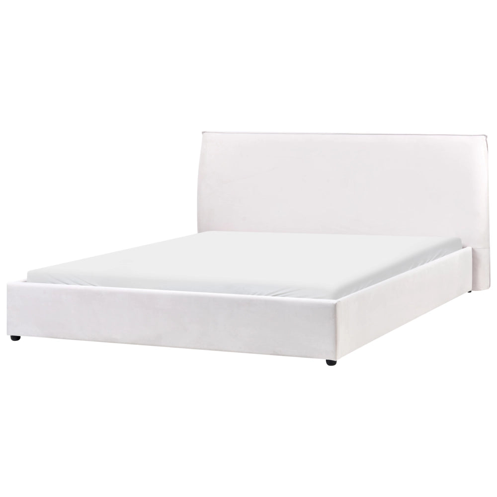 Letto matrimoniale imbottito velluto bianco sporco 180 x 200 cm grande testata classica